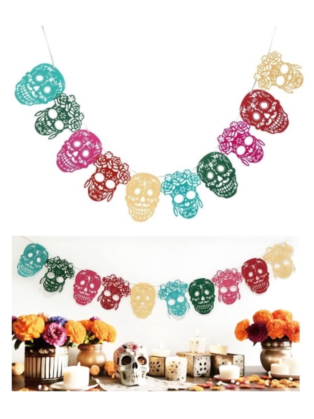Day of the Dead Día de los Muertos Papel Picado Skull Garland | 10-Piece NWT